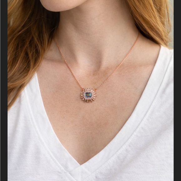Jewelry - Sunburst of Sparkle Necklace | Rose Gold Plated | Lab Rainbow Topaz